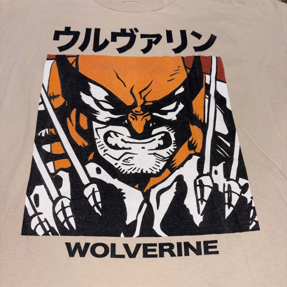Graphic Japanese Wolverine X-Men Comic Tee Mens XL Tan Marvel